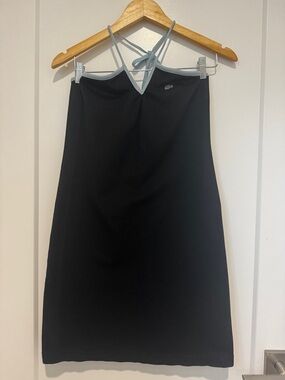 Lacoste Black Slip Dress with Light Blue Trim and Straps